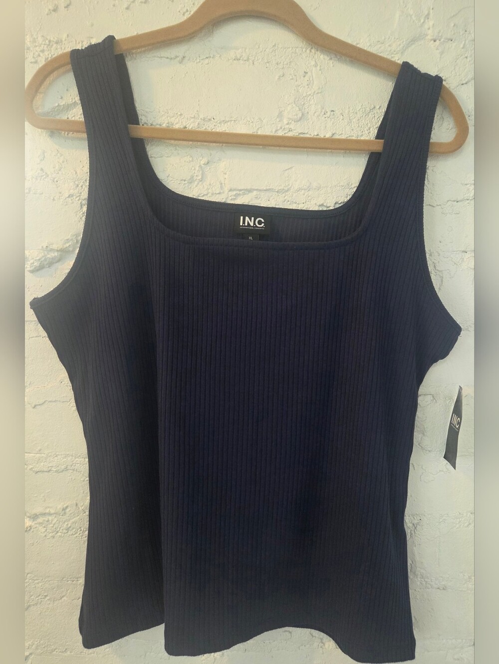 NWT - INC International Concepts Womens Square-Neck Navy Ribbed Tank Top